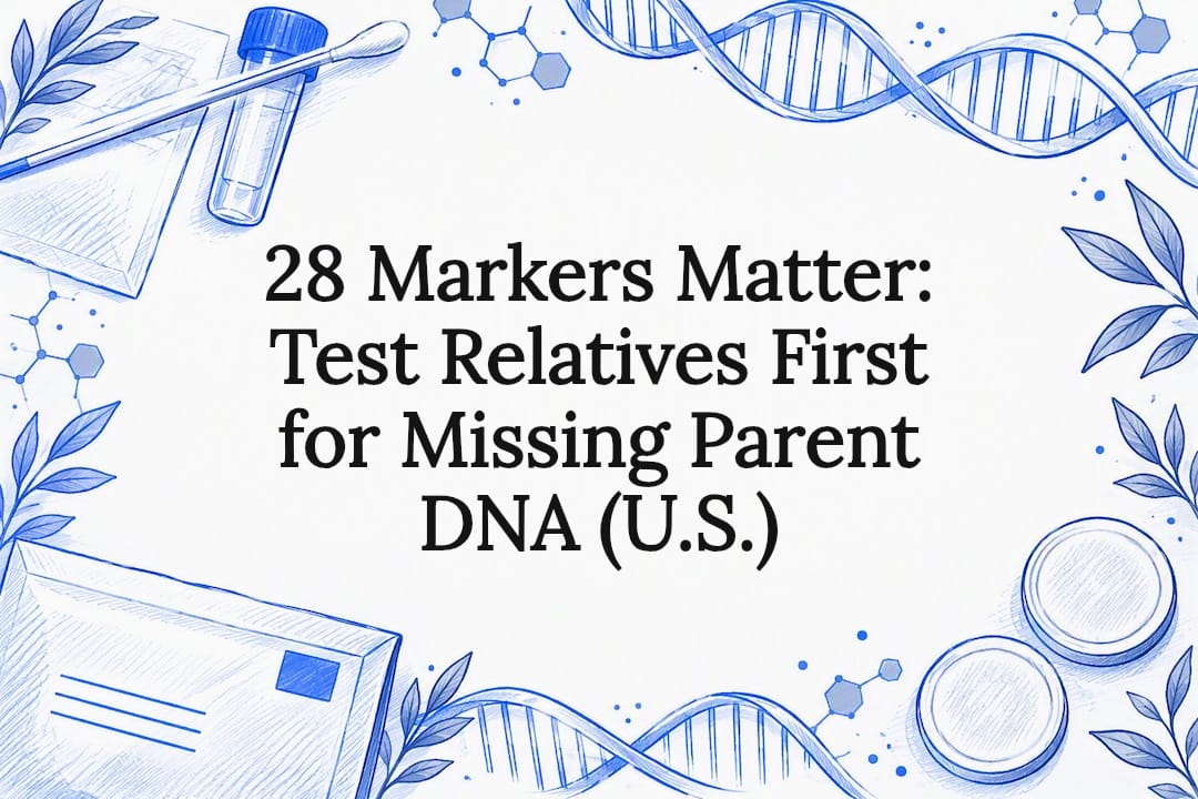 DNA testing title card with cheek swab