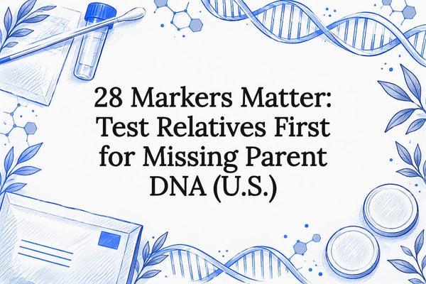 DNA testing title card with cheek swab
