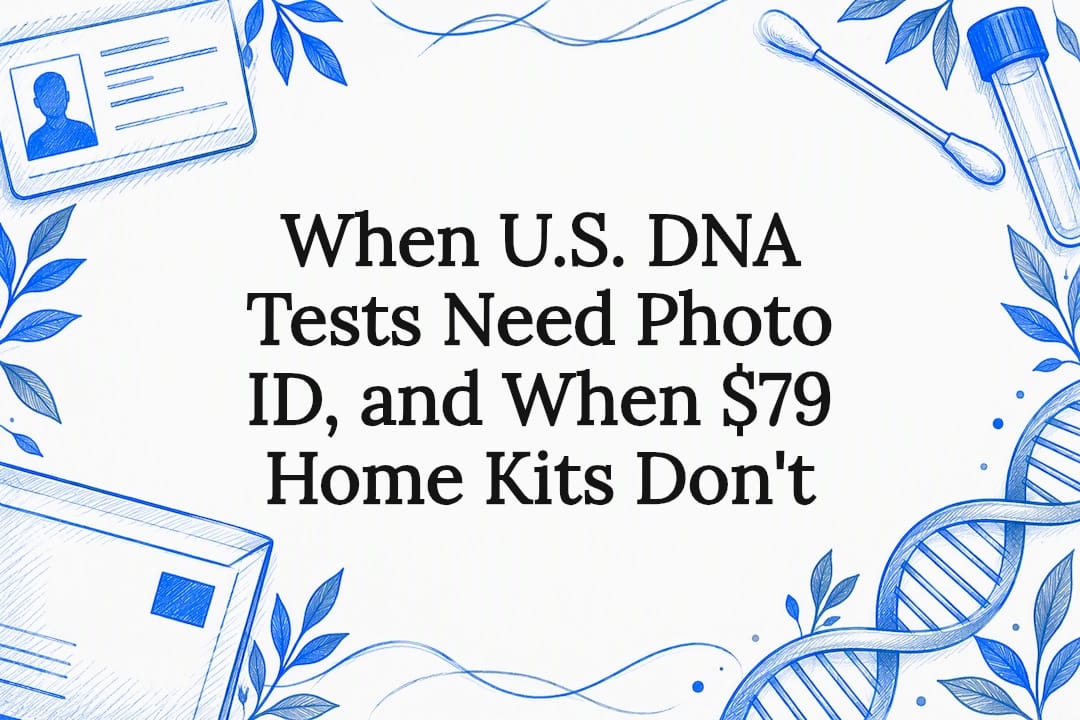 Sketched DNA testing objects frame a clear center