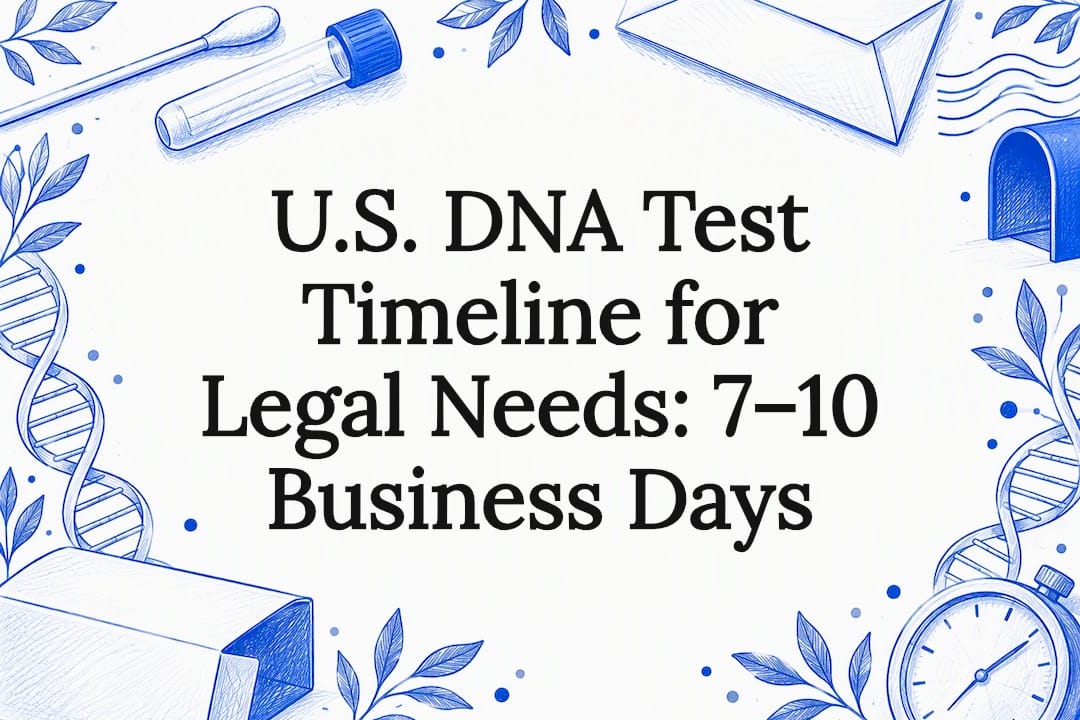 DNA testing title card with swab and envelope
