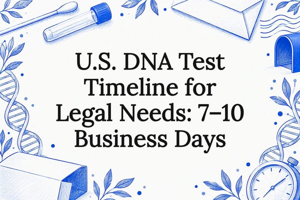 DNA testing title card with swab and envelope