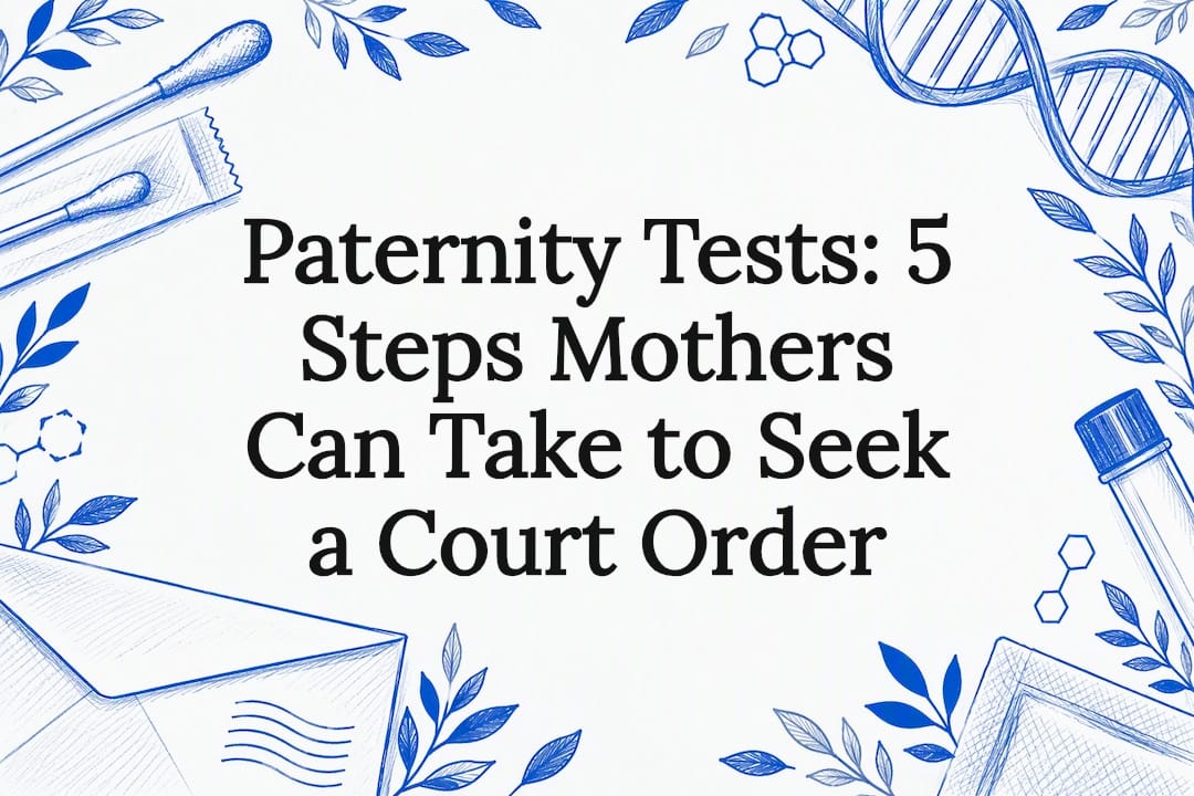 Paternity testing title card with swab illustration