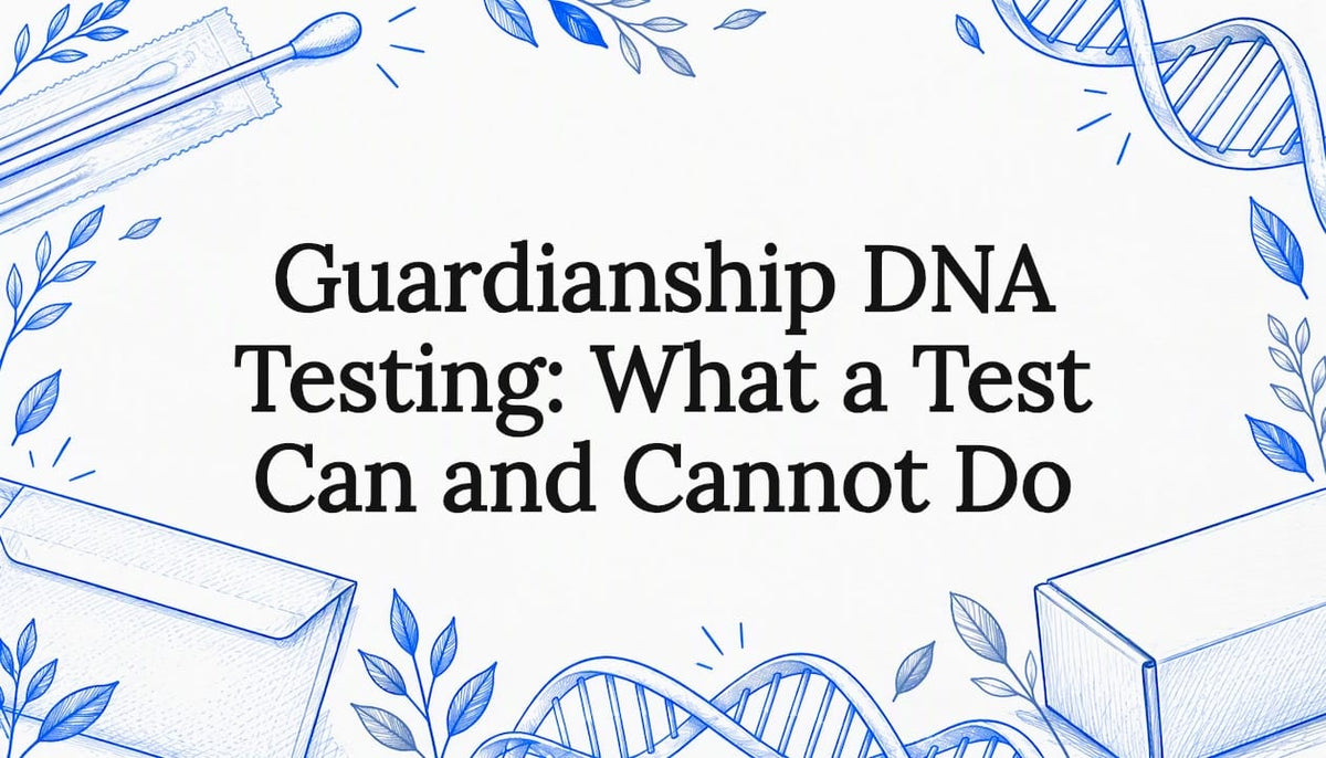 Hand-drawn DNA swab and envelope title card