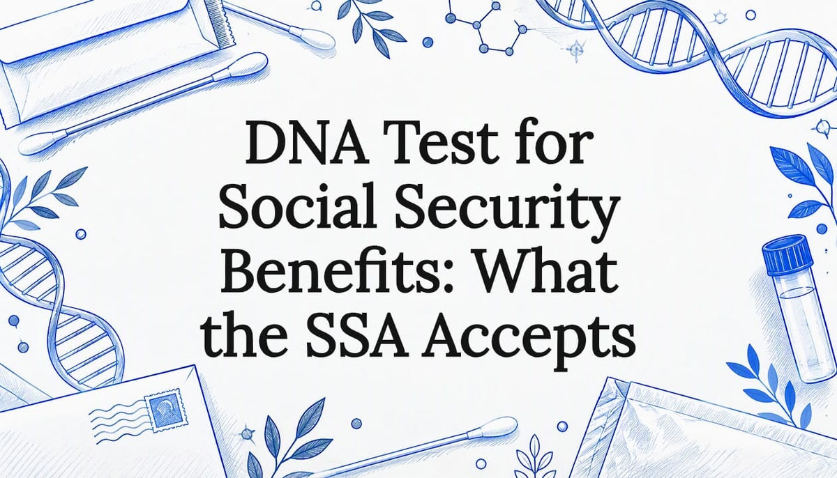 DNA testing title card with swab and envelope